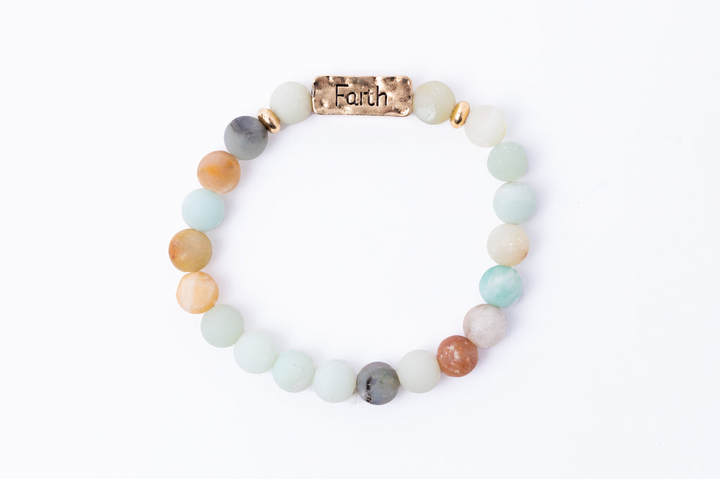 Have A Little Faith Bead Bracelet - FAITH - Green Sea Glass (7045)