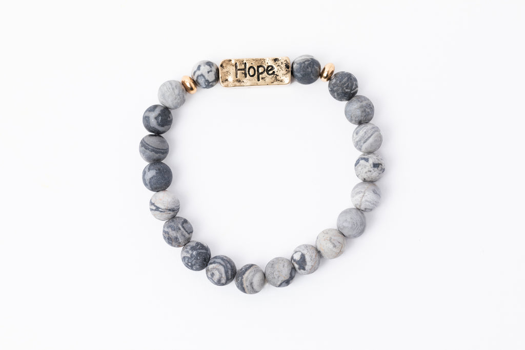 Have A Little Faith Bead Bracelet - HOPE - Gray Marble (7047)