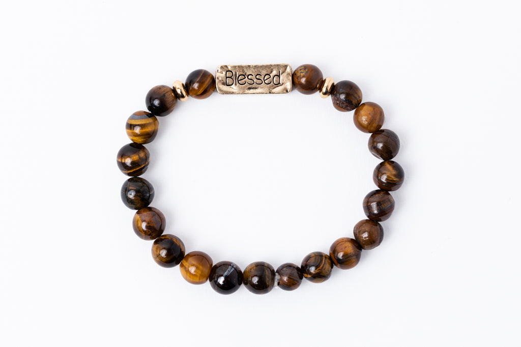 Have A Little Faith Bead Bracelet - BLESSED - Tiger's Eye (7049)