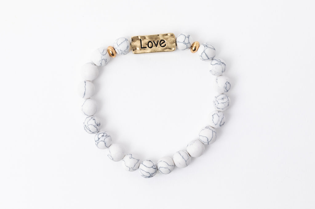 Have A Little Faith Bead Bracelet - LOVE - White Marble (7048)