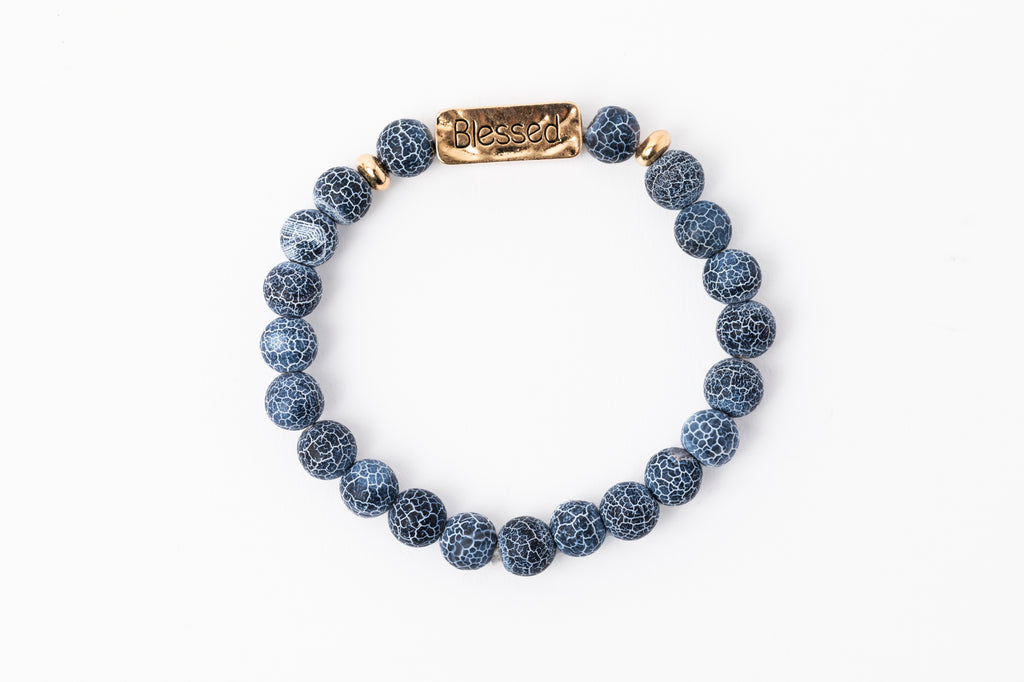 Have A Little Faith Bead Bracelet - BLESSED - Navy Marble (7050)